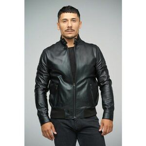 Jacheta biker din piele cu buzunare cu fermoar imagine