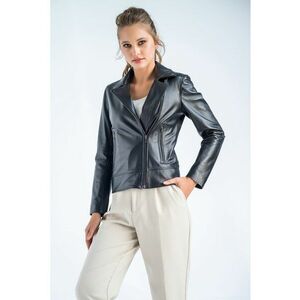 Jacheta biker din piele cu buzunare cu fermoar imagine