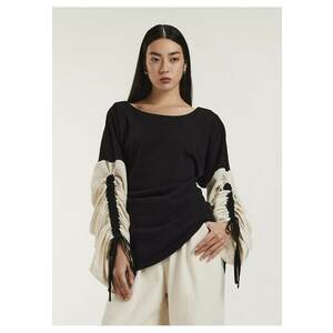 Bluza din bumbac cu maneci ajustabile cu snur si decolteu rotund Salem imagine
