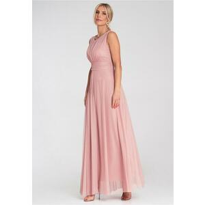 Rochie de seara maxi - fara maneci - roz - plasa - imagine