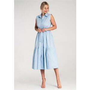 Rochie eleganta - midi - bumbac - fara maneci - cu curea - imagine