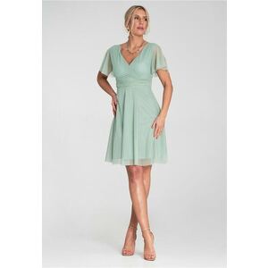 Rochie de petrecere - menta - tul - decolteu plic - maneci scurte - imagine
