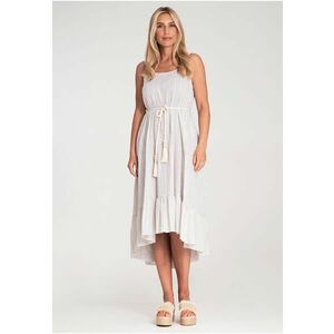 Rochie de vara - cu dungi - bretele subtiri - bej - material universal - imagine