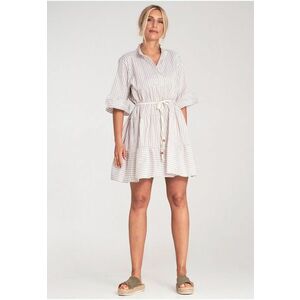 Rochie cu dungi - maneci largi - bej - imagine