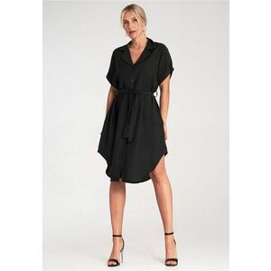 Rochie camasa - neagra - asimetrica - din viscoza - cu curea - imagine