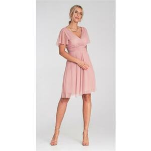 Rochie de petrecere - M1206 - roz - din plasa - imagine