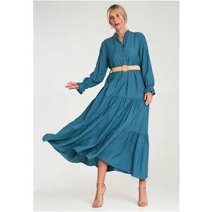 Rochie lunga casual cu volane - albastra - material usor - imagine