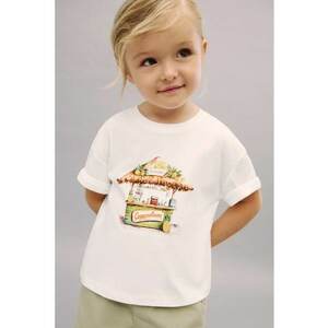 Tricou cu decolteu la baza gatului si imprimeu grafic si text imagine