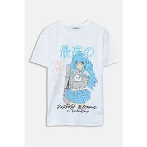 Tricou cu decolteu la baza gatului si imprimeu grafic imagine