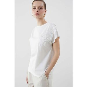 Tricou de bumbac cu detaliu floral imagine