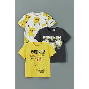 Set de tricouri de bumbac cu imprimeu Pikachu - 3 piese imagine