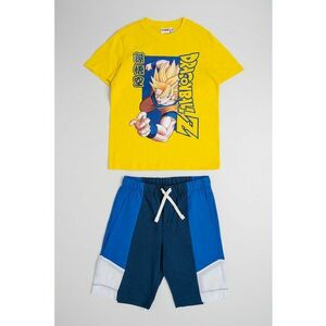 Set de tricou cu imprimeu si pantaloni scurti cu model uni - 2 piese imagine