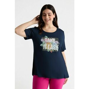 Tricou cu imprimeu grafic si decolteu la baza gatului imagine