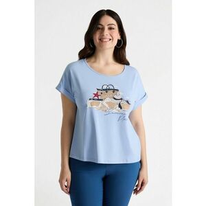 Tricou cu imprimeu grafic si decolteu rotund imagine