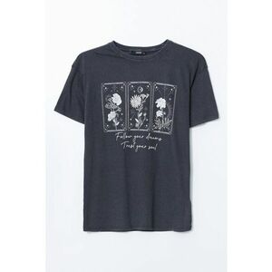 Tricou cu decolteu la baza gatului si imprimeu floral imagine