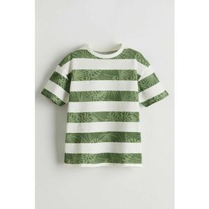 Tricou din bumbac cu model tropical si dungi imagine