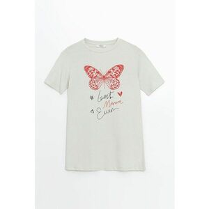 Tricou cu decolteu la baza gatului si imprimeu text imagine