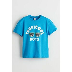 Tricou de bumbac cu imprimeu si decolteu la baza gatului imagine