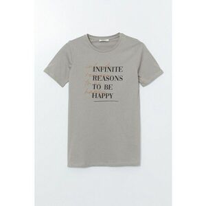 Tricou cu decolteu la baza gatului si imprimeu text imagine