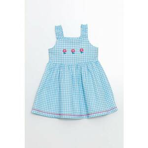 Rochie evazata cu model in carouri si broderie florala imagine