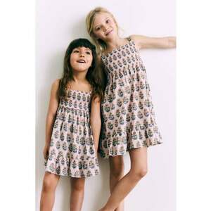 Rochie de seara din bumbac cu model floral - Roz prafuit - imagine