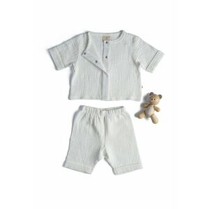 Set de tricou din bumbac organic cu capse si pantaloni uni imagine