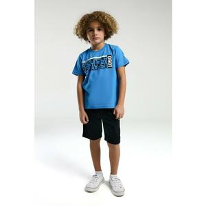 Set de tricou si pantaloni scurti - 2 piese - Negru stins - Alb imagine