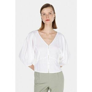 Bluza cu decolteu in V si maneci bufante imagine