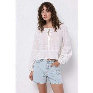 Bluza de bumbac semitransparenta cu terminatie cu volan imagine