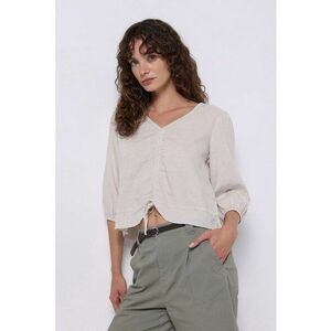 Bluza din amestec de in cu decolteu in V si mansete elastice imagine