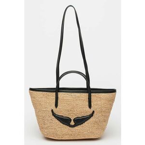 Geanta shopper din rafie cu garnituri de piele imagine