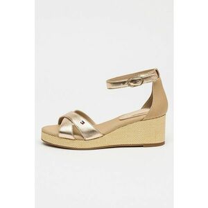 Sandale din piele cu talpa wedge si aspect metalizat imagine