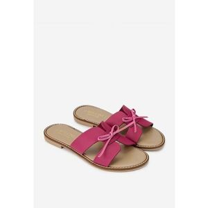 Sandale tip papuc dama din piele roz cu funda subtire imagine