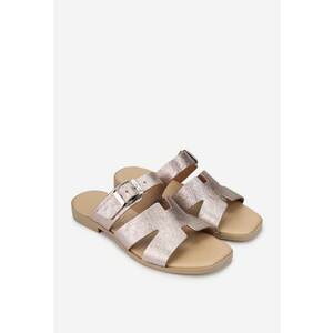 Sandale stil papuc dama aurii roze din piele sidefata imagine