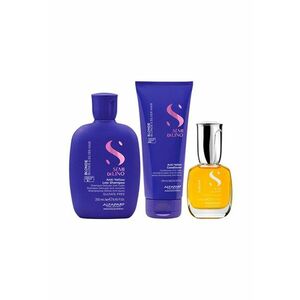 Pachet Alfaparf Semi di Lino Blonde pentru neutralizarea tonurilor de galben - Sampon 250 ml + Balsam 200ml + Ulei Cristalli Liquidi 15 ml imagine