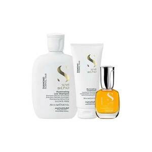Set pentru stralucire Alfaparf Semi Di Lino Diamond Iluminating cu Sampon - 250 ml + Balsam - 200 ml + Ulei Cristalli Liquidi - 15 ml imagine