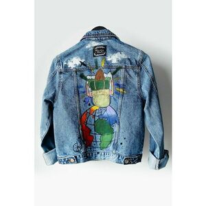 Jacheta din denim pictata manual imagine