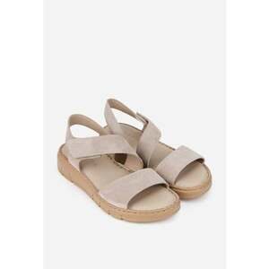Sandale dama bej din piele intoarsa cu inchidere velcro imagine