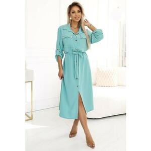 Rochie camasa midi cu nasturi aurii si cordon - imagine