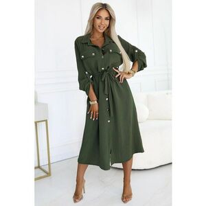 Rochie camasa midi cu nasturi aurii si cordon - imagine