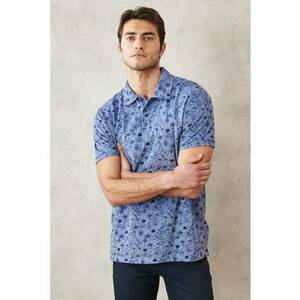 Tricou polo slim fit cu model floral imagine
