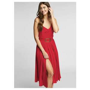 Rochie midi cu slit pe picior si bust drapat Simba imagine