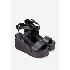 Sandale dama din piele naturala neagra cu platforma imagine