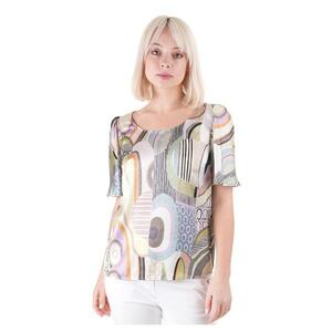 Bluza cu imprimeu abstract si decolteu rotund imagine
