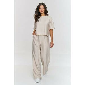 Set de tricou si pantaloni cu croiala lejera - Bej deschis imagine