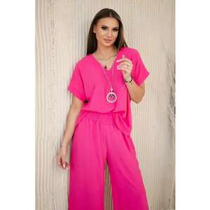 Set de bluza lejera cu colier si pantaloni - imagine