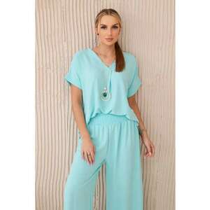 Set de bluza lejera cu colier si pantaloni - imagine