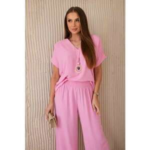 Set de bluza lejera cu colier si pantaloni - imagine