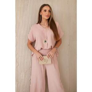 Set de bluza lejera cu colier si pantaloni - imagine