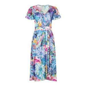 Rochie cu decolteu cache-coeur si imprimeu tropical - S imagine
